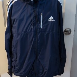 Adidas Men's Dark Blue Windbreaker with White Accents
